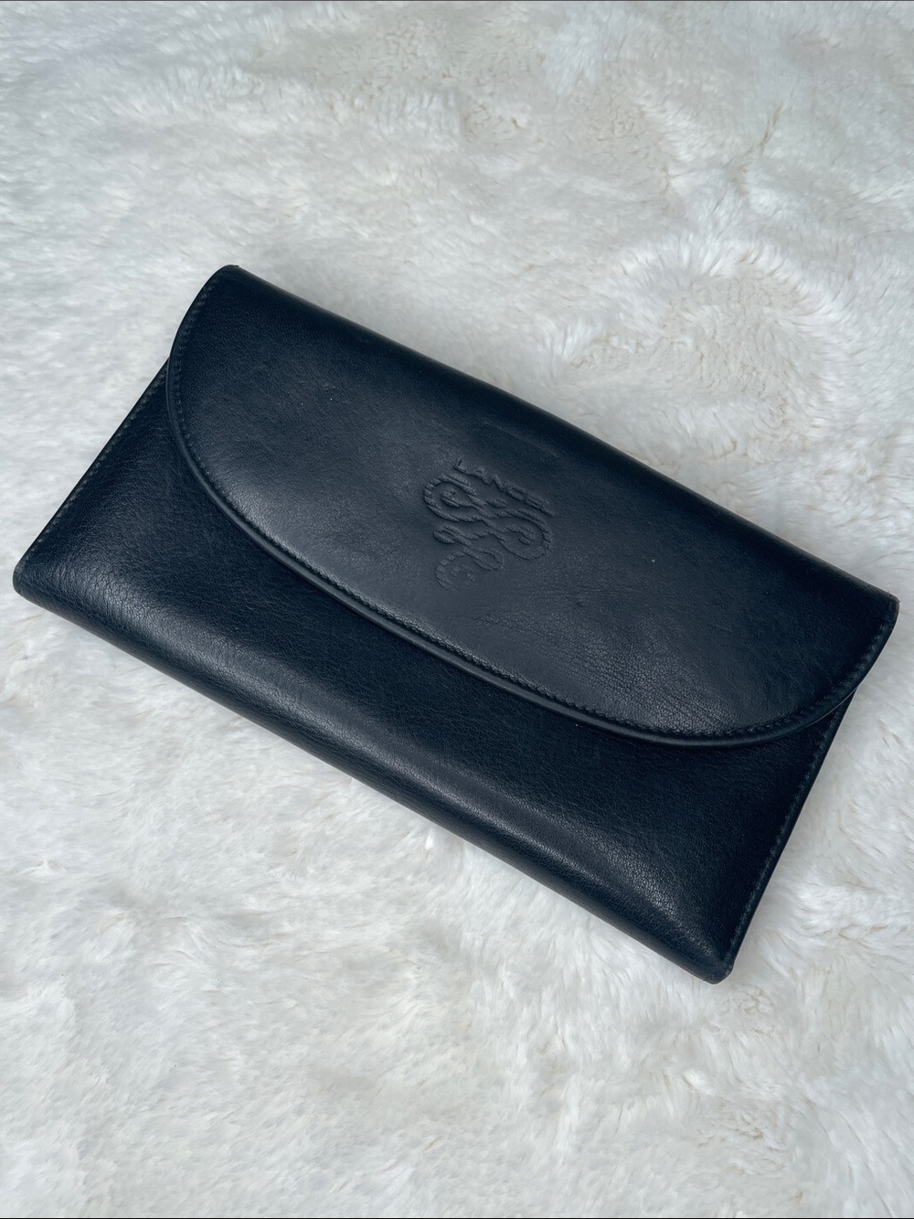 Vintage Lancel Embossed Logo Black Leather Wallet